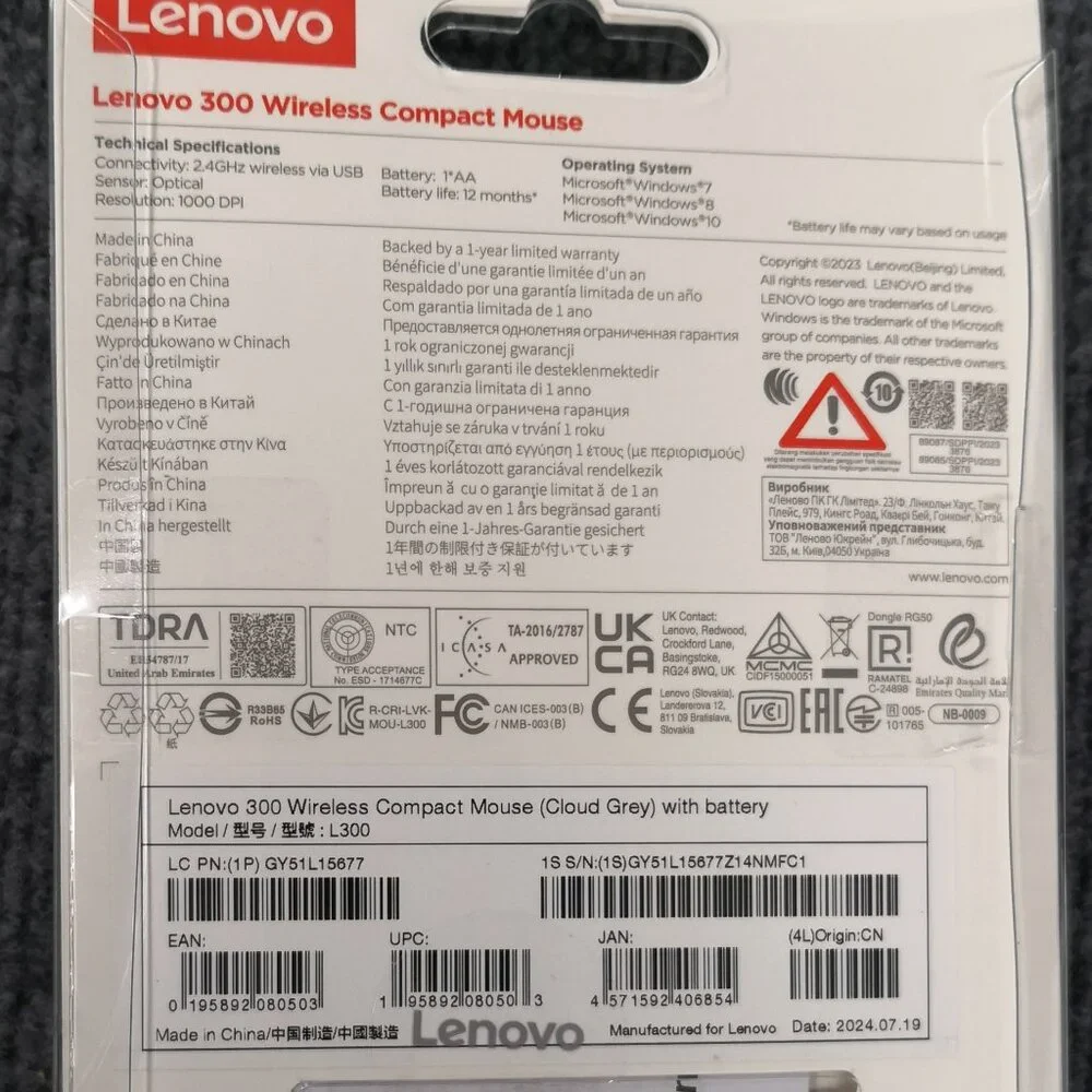 Lenovo 300 Wireless Compact Mouse (Arctic Grey) with battery